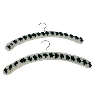 2 Vintage Handmade Crochet Clothes Hangers Yarn Covered Cottage Core Green White